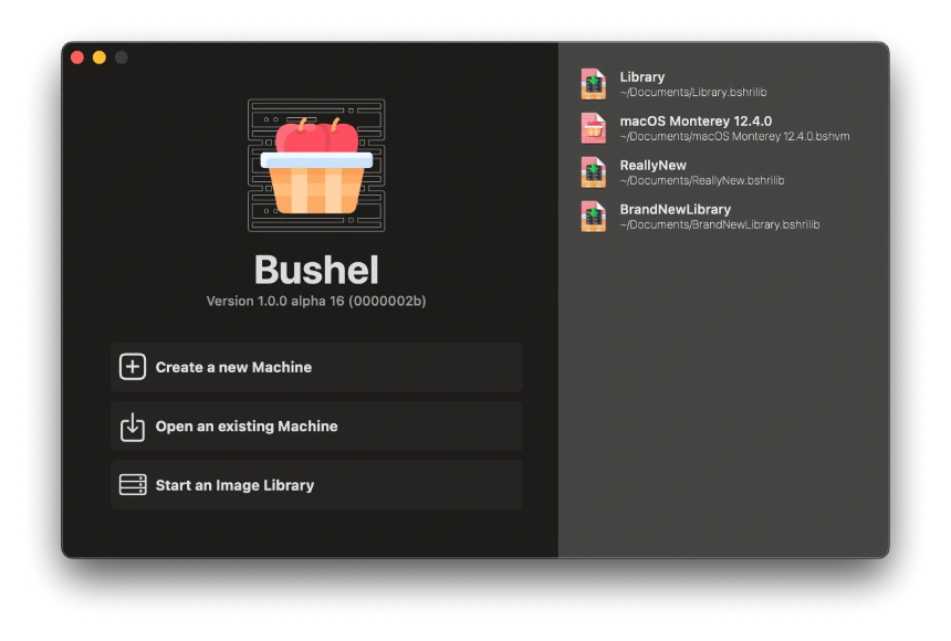 Screenshot from Bushel Welcome Screen in v1.0.0-alpha.14!